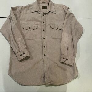 St. John's Bay Men's Chamois Cloth Shirt Large Beige Button Up Long Sleeve